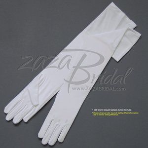 19.5″ Long 4-Way Stretch Matte Finish Satin Dress Gloves 12BL - Off White